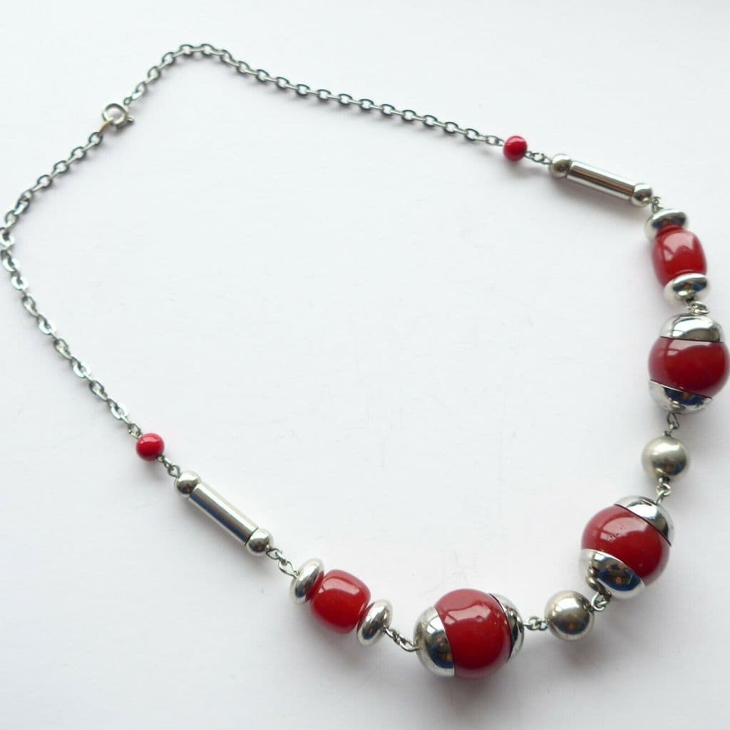 JAKOB BENGEL Art Deco Machine Age Chrome Red Galalith Necklace ART DECO ...